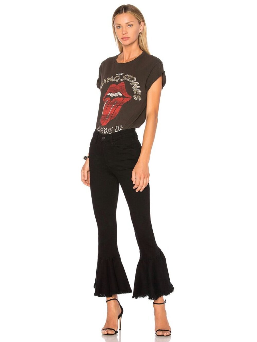 CITIZENS OF HUMANITY Drew Flounce Hem Black High Rise Cropped Jeans, Size 28
